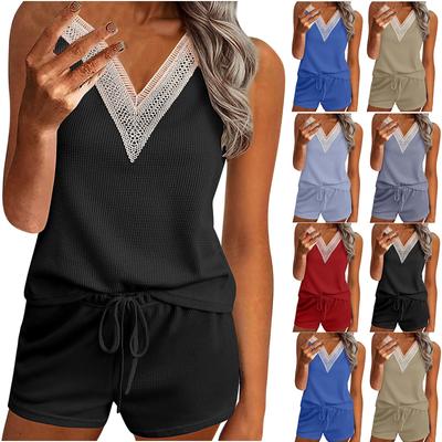 Женская летняя цельная майка из двух частей, жилет без рукавов с v-образным вырезом и шорты, комплект