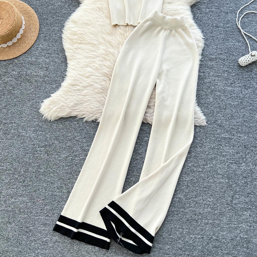 Летний женский повседневный полосатый трикотажный свитер, комплект из двух предметов, безрукавный пуловер и широкие брюки