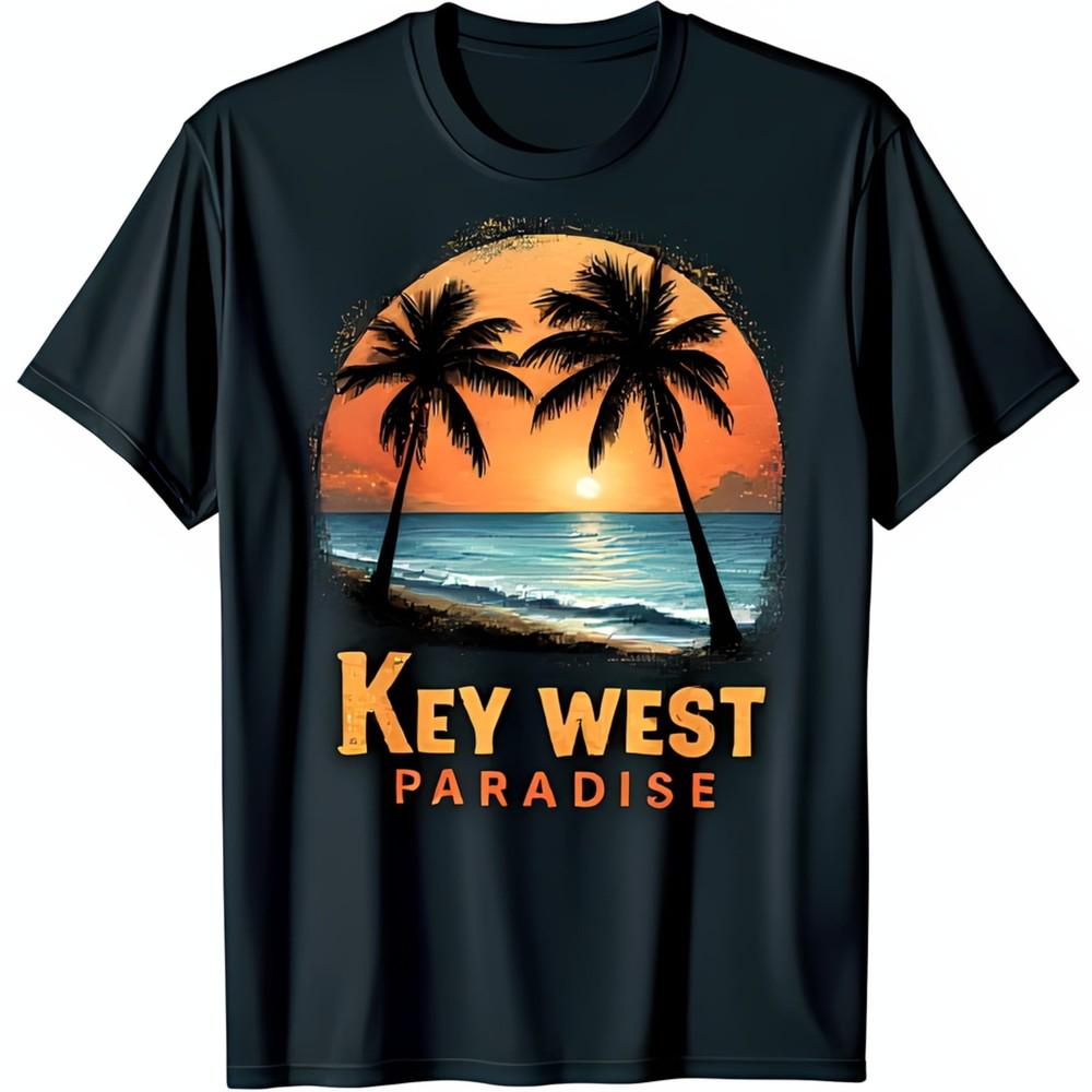 Black TShirt with Vibrant Key West Paradise Beach Scene Graphic Unisex T-Shirt