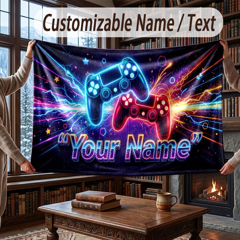 Neon Colorful Theme Throw Blanket Custom Name Text Personalized Blanket Soft Cozy Blanket for Home Sofa Bed