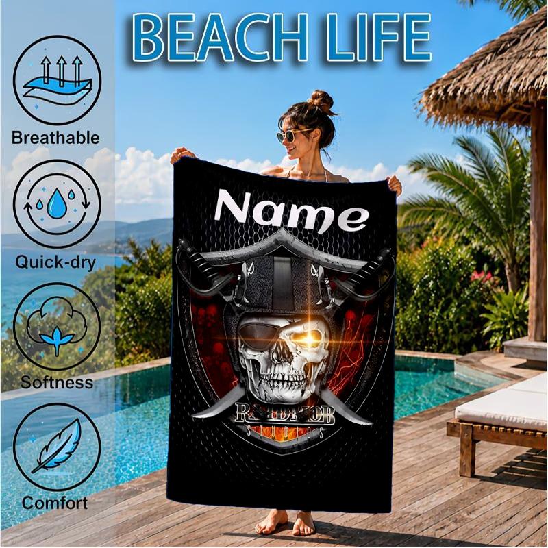Custom Name Beach Towel Rider's Shield Emblem Microfiber Beach Towel, Lightweight for Summer Travel, Swimming Pool Fan Birthday Gift