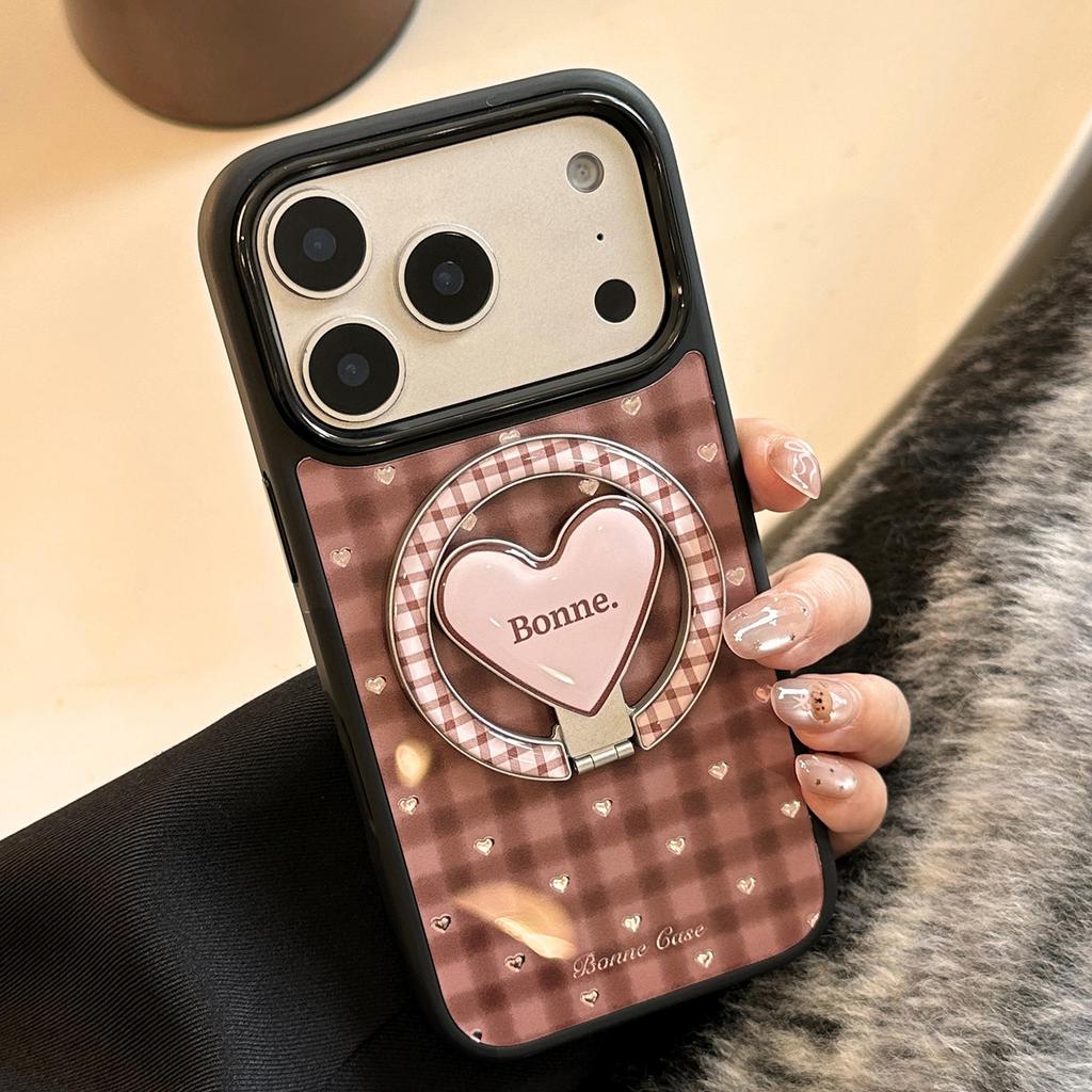 Коричневый чехол-подставка в форме сердца для iPhone 15, iPhone 16, iPhone 17 Pro Max