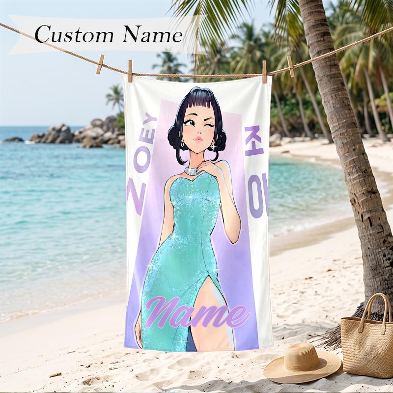 zoey Custom Name Printed Beach Towel Personalized Soft Towel For Swimming Beach Travel