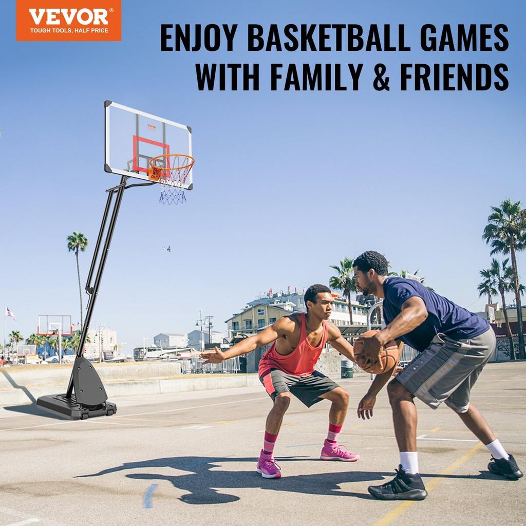 Basketball Hoop, 7.6-10 ft Adjustable Height Portable Backboard System, 50 inch Basketball Hoop & Goal, Kids & Adults Basketball Set with Wheels,