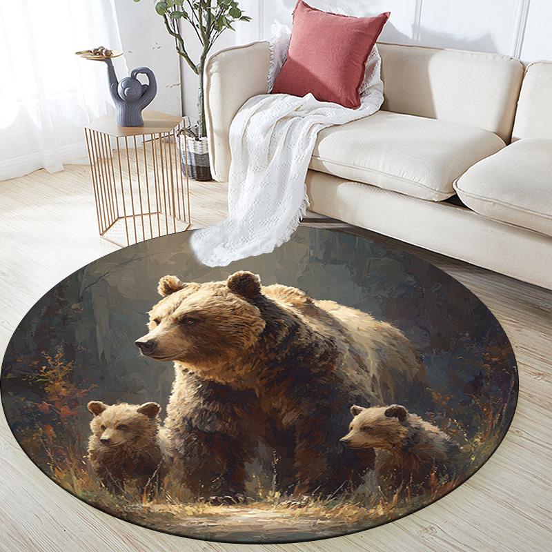 Brown Bear Round Area Rug,Carpet Rug for Living Room Bedroom Sofa Playroom Decor,Non-slip Floor Mat