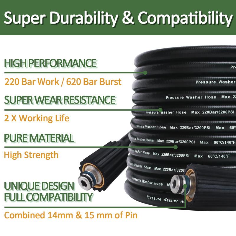 10m High Pressure Washer Hose Car Wash Water Cleaning Hose Extension Hose Cord Pipe for Bort HAMMER Huter Kohler Daewoo Sterwins