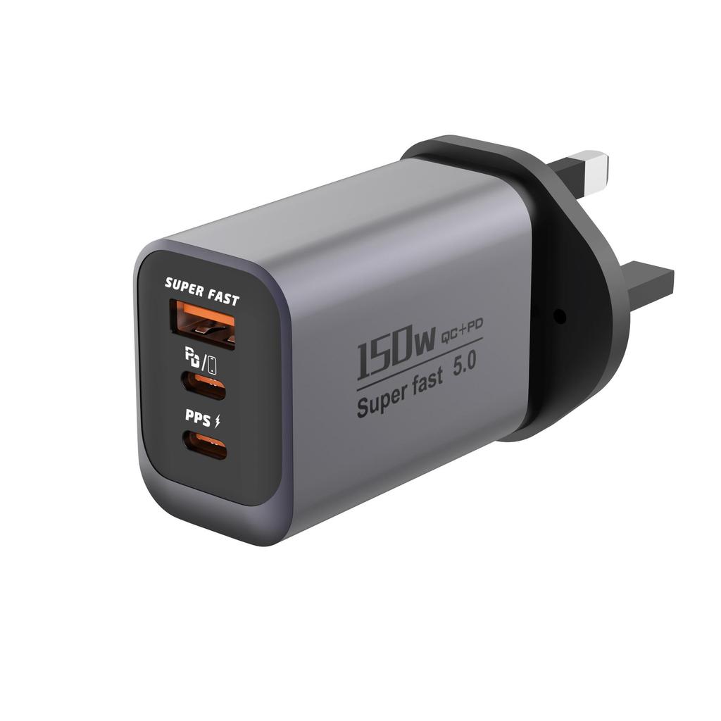 Многопортовое быстрое зарядное устройство 150 Вт с 1 портом USB-A + 2 портами USB-C PD - Компактный дорожный адаптер