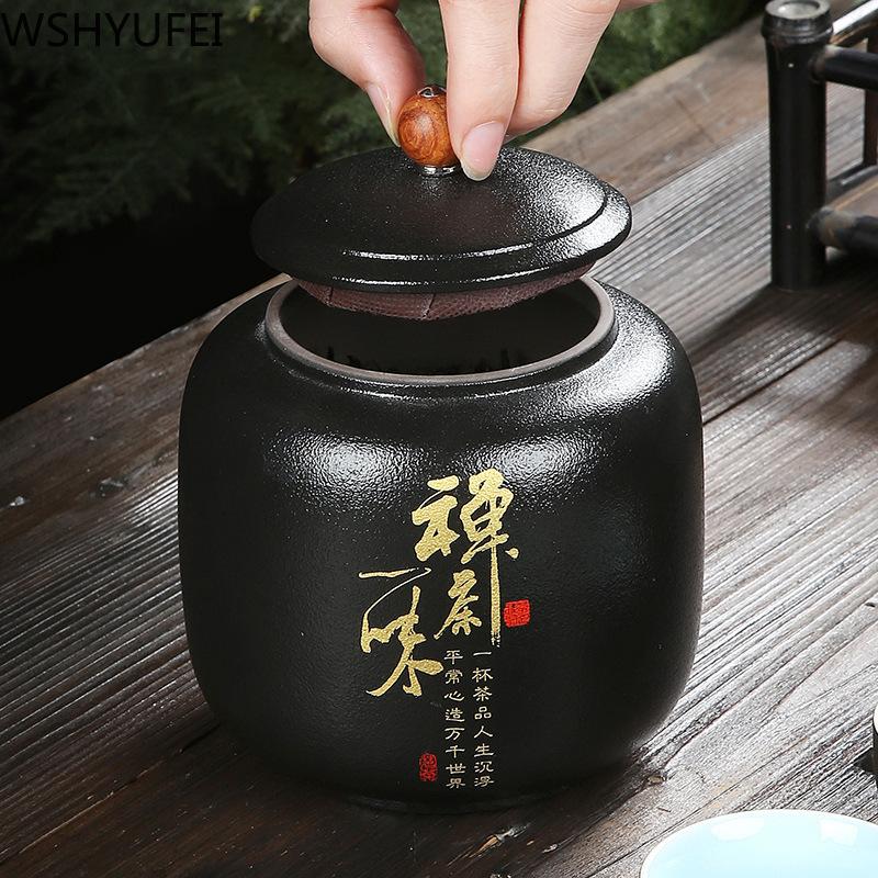 WSHYUFEI черная керамическая чайная банка, китайская фарфоровая керамическая банка, портативная герметичная банка для хранения, чайные коробки, резервуар для хранения конфет, специй
