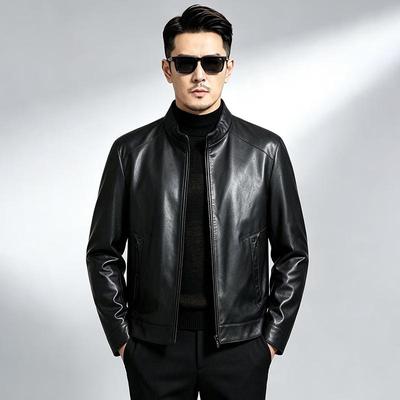 Мужская куртка из натуральной овчины с воротником-стойкой, в стиле business casual