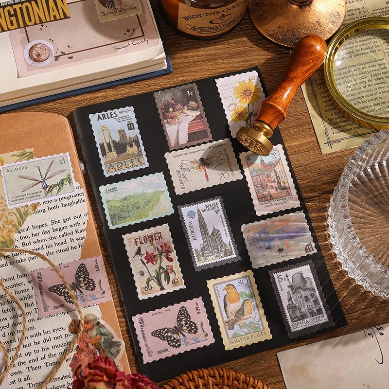 Винтажные литературные марки-наклейки - Серия «Музей филателии» для журналов и поделок DIY
