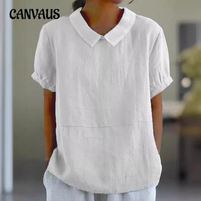Женская новая свободная рубашка с лацканами, короткий рукав, хлопковый топ