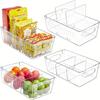 2024 Kitchen Refrigerator Organizer Bin Clear Plastic Food Storage Fridge Storage Box with Divider Freezer Pantry Organizer