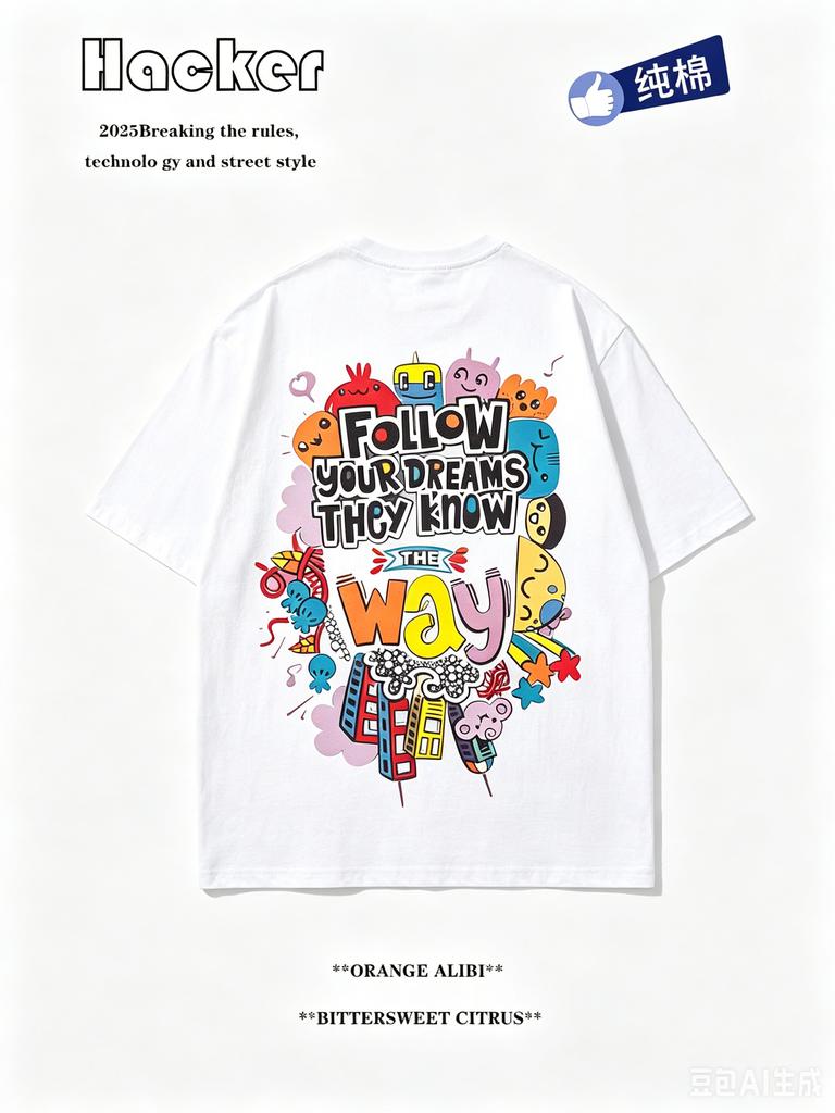 American Cartoon Graffiti Print ShortSleeved TShirt Unisex And Unisex Loose Design Feeling Half Sleeved New Trend Street