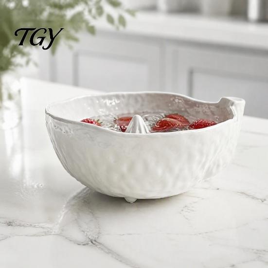 Sophisticated Ceramic Kitchen Decor Berry Washing Bowl with Drainage Holes, Fruit Essential for Lovers Rinse Basin, Colander Fresh Berries Vegetables