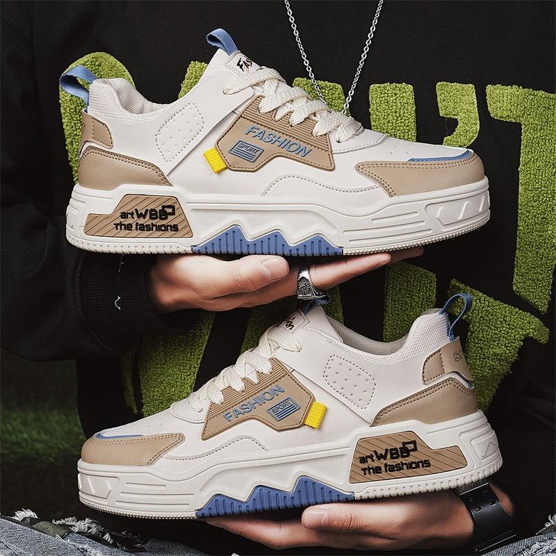 Весенние туфли в стиле колледжа с толстой подошвой, новые кожаные туфли с буквами белого цвета, спортивные и повседневные, универсальные, модные мужские туфли