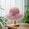 (One Size, Pink) Women Summer Knit Sun Hat Breathable Crochet Flower Wide Brim Sun Protection Fisherman Cap