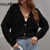 Autumn and Winter Button Women's Loose Solid Colour Twisted Knit Cardigan Sweater