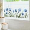 Painted Blue Tulips Glass Cabinet Window Doors with Beautifying Decorative Window Stickers