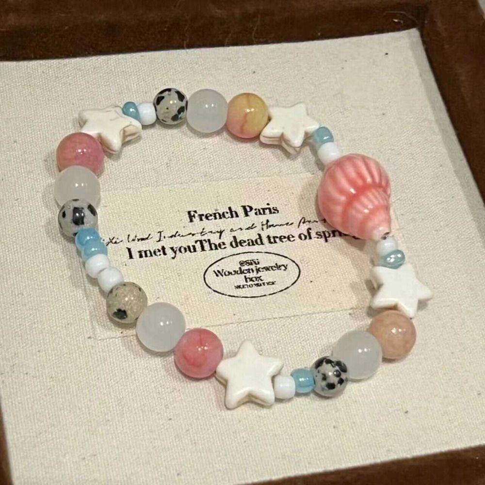 Керамический браслет-ракушка ручной работы в корейском стиле, милый браслет из бусин, свежий браслет со звездой, для девочек