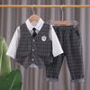 Костюм для мальчика весна-осень для мальчика детский клетчатый жилет красивая рубашка для свадьбы маленького мальчика