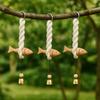 Hand Carved Wood Fish Sculpture with Bell Nautical Pendant Ornament  Bathroom Decor