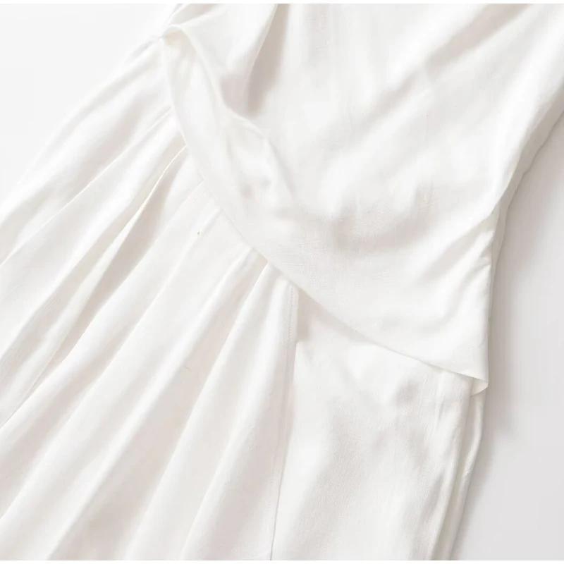 Элегантное женское платье с оборками и разрезом по бокам, белое, без рукавов, плиссированное, вечернее, универсальное, длинное женское платье, летнее женское платье