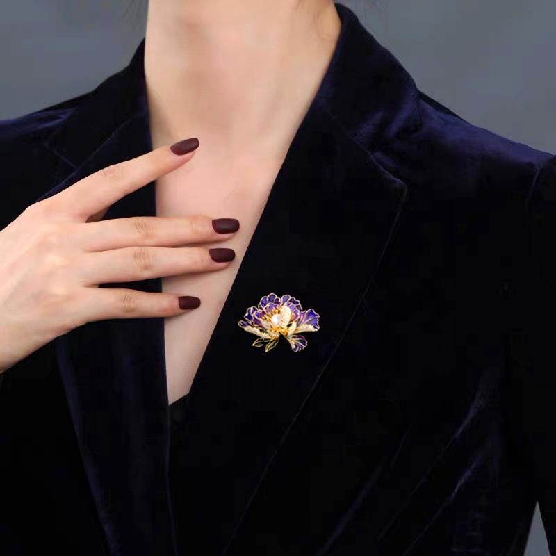 Luxury Chinese Style Freshwater Pearl Colorful Enamel Peony Brooch Pin Lapelpin Cubic Zircon Coat Gifts Corsage Flower Breastpin