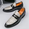 Designer Fashion New Men Pointed Penny Loafter Gentleman Knit Pattern Patent Leather Casual Shoes Male Formal Dress Footwear
