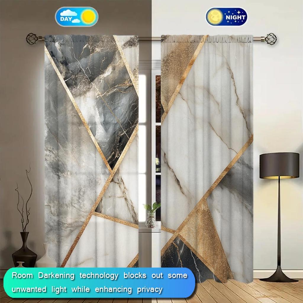 2 Panels Gold Foil Marble Pattern Window Curtains   Versatile Design Suitable for Any Style   Creating a Peaceful Living Space