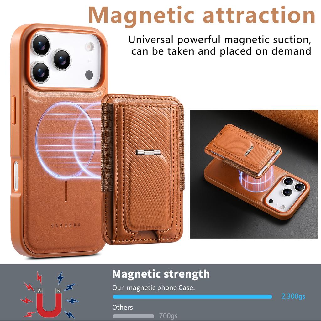 CASENEO For iPhone 17 Pro Max Case with Foldable Kickstand TPU PU Leather PC Card Bag Magnetic Phone Cover Compatible with MagSafe