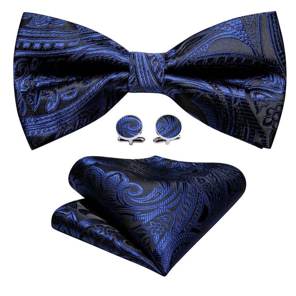 Роскошный галстук для мужчин, жаккаровый шелковый галстук-бабочка с узором пейсли, носовой платок, запонки, комплект для свадебной вечеринки
