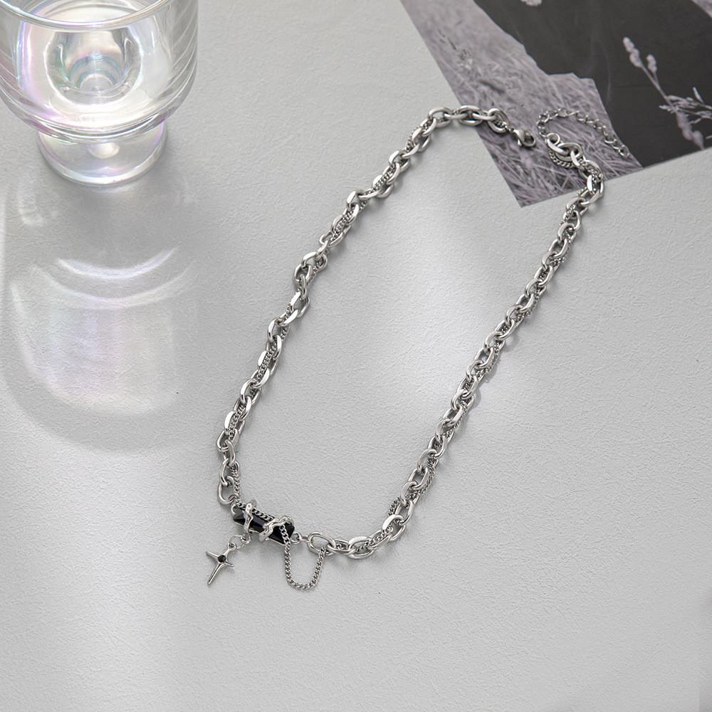Forest Jewelry Black Necklace With Titanium Chain For Couples Decoration Female