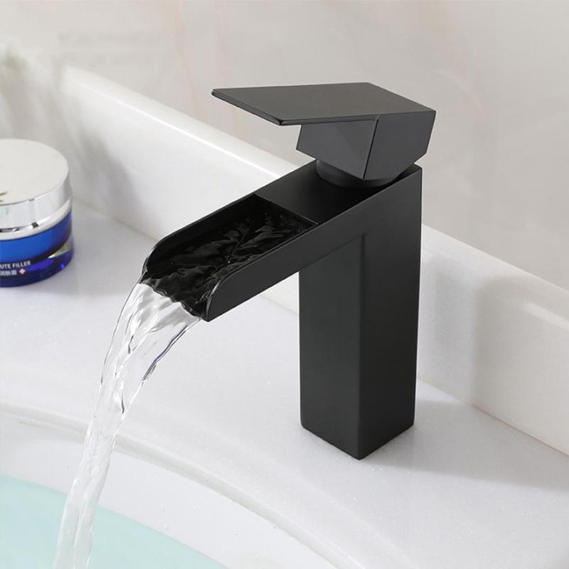 Black/Nickel  Bathroom Waterfall Basin Faucet 304 Stainless Steel Deck Mount Single Handle Hot Cold Mixer Tap Single Handle