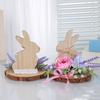 Easter Bunny Wooden Sign Desktop Bunny Ornament with Artificial Flower Spring Party Tabletop Centerpiece for Tiered Tray Home Decor