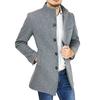 Men Fall Winter Coat Stand Collar Mid Length Single-breasted Pockets Long Sleeve Solid Color Slim Fit Mid Length Thick Men Trench Coat Jacket