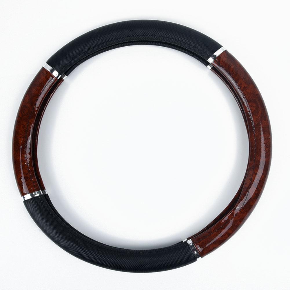 38см узор из красного дерева (ПВХ+ кожа) Крышка рулевого колеса автомобиля