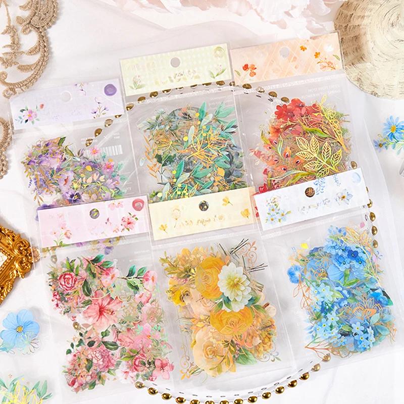 40Pcs/Bag Aesthetic Flower Stickers Pack Fresh Plant Hand Account DIY Material Decorative Stationery Stickers