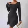 Women's New Fashion Solid Colour Waist Long Sleeve Dresses