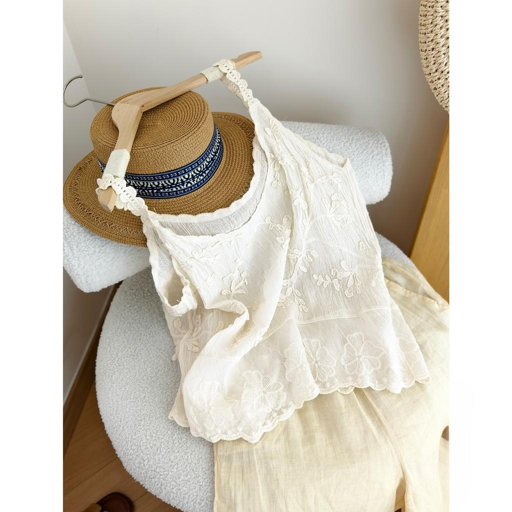 Dimanaf 2025 Новый Летний Жилет Футболка Женская Базовая Вязаная Без Рукавов Ажурный Стиль Белый Голубой Топы Свободные