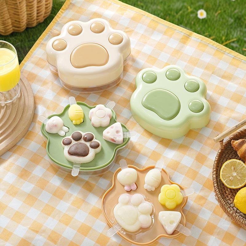 Cat'S Paw Ice Making Box Kids Baby Cute Shapes Silicone Mini Popsicle Molds Reusable Ice Cream Mold Popsicle Maker Homemade Set