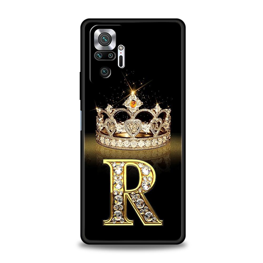 Чехол для телефона для Xiaomi Redmi Note 13 12 5G 9S 9 8 10 11 Pro 9T 13C 12C 10C 9C 9A 7 Pro Мягкий чехол Алмазная корона Буква 26 букв