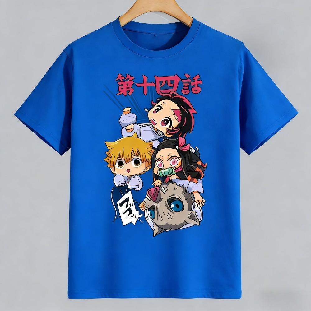 Nezuko Kamado Pure Cotton Unisexs and Womens Same Tshirt 2026 Summer Anime Printed Loose Casual Parent Child Top