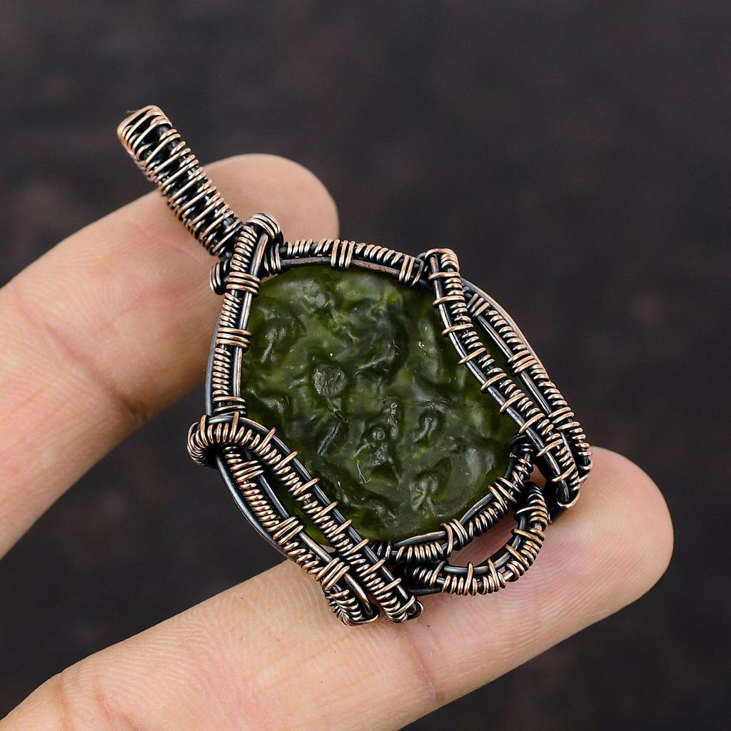 Moldavite Pendant Copper Wire Wrapped Gemstone Pendant Moldavite Jewelry Handmade Boho Pendant Copper Jewelry Gift For Her Wire Wrap Jewelry