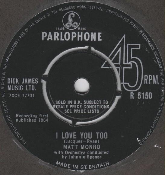 7-дюймовая пластинка МАТТ МОНРО I Love You Too R5150 Parlophone 1964 UK Поп Б/у