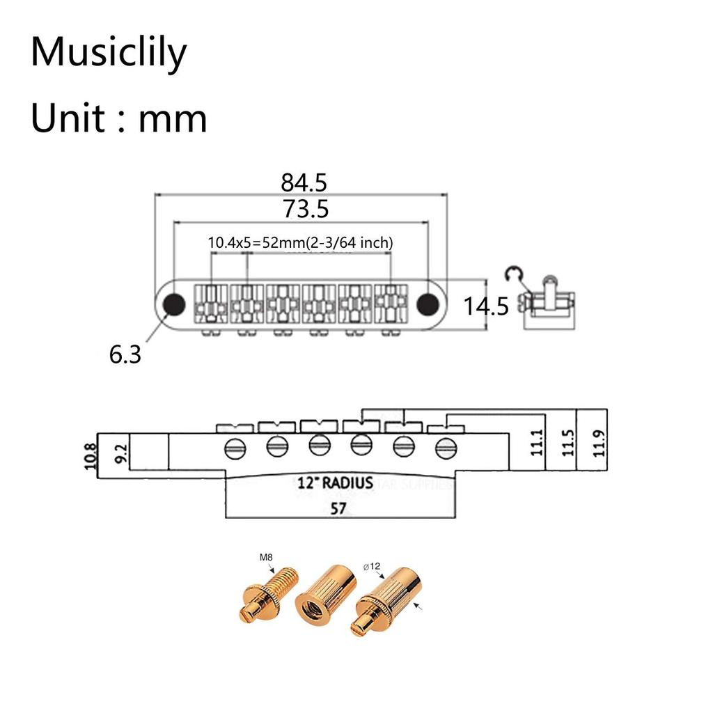 Musiclily Pro Колесиковый бридж Tune-O-Matic с шагом 10,4 мм для электрогитар LP Epiphone Les Paul SG, Хром