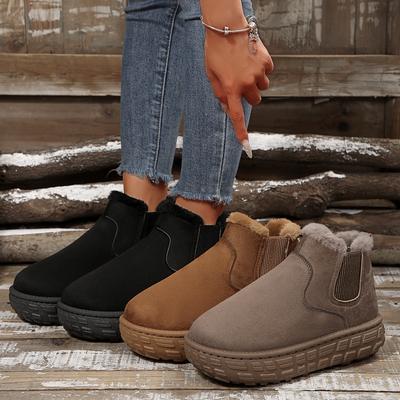 Большого размера осенне-зимние женские теплые однотонные короткие хлопковые ботинки на платформе с резинкой
