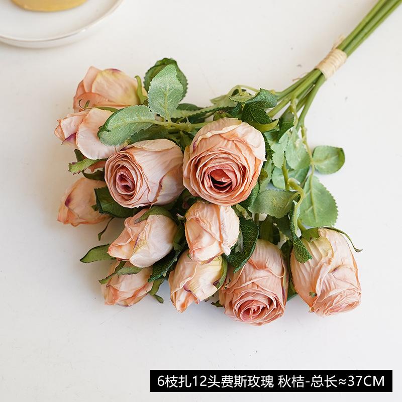 European retro roasted edge rose simulation flower home decoration fake flower wedding bouquet burnt edge simulation rose