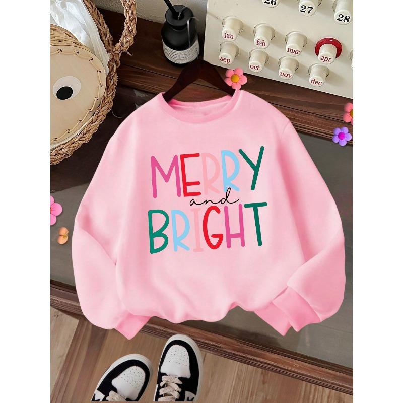 Детская толстовка с круглым вырезом, принт с надписью MERRY BRIGHT, повседневные топы для осени и зимы