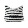 Winter Women's Hats Cute Cat Ears Knitted Wool Cap Japanese Beanie Hat Ins Little Devil Striped