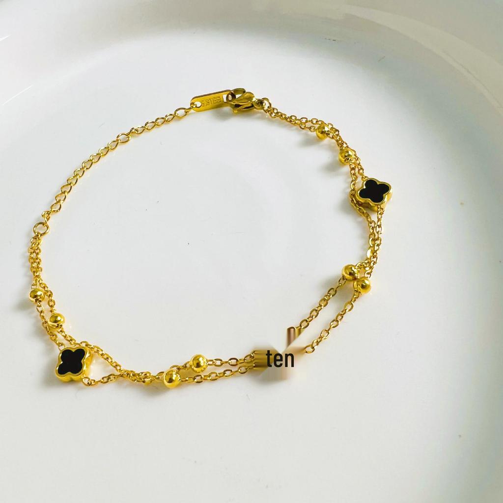 Элегантный европейско-американский двухслойный браслет из титановой стали «Четырехлистный клевер» - Роскошный и универсальный